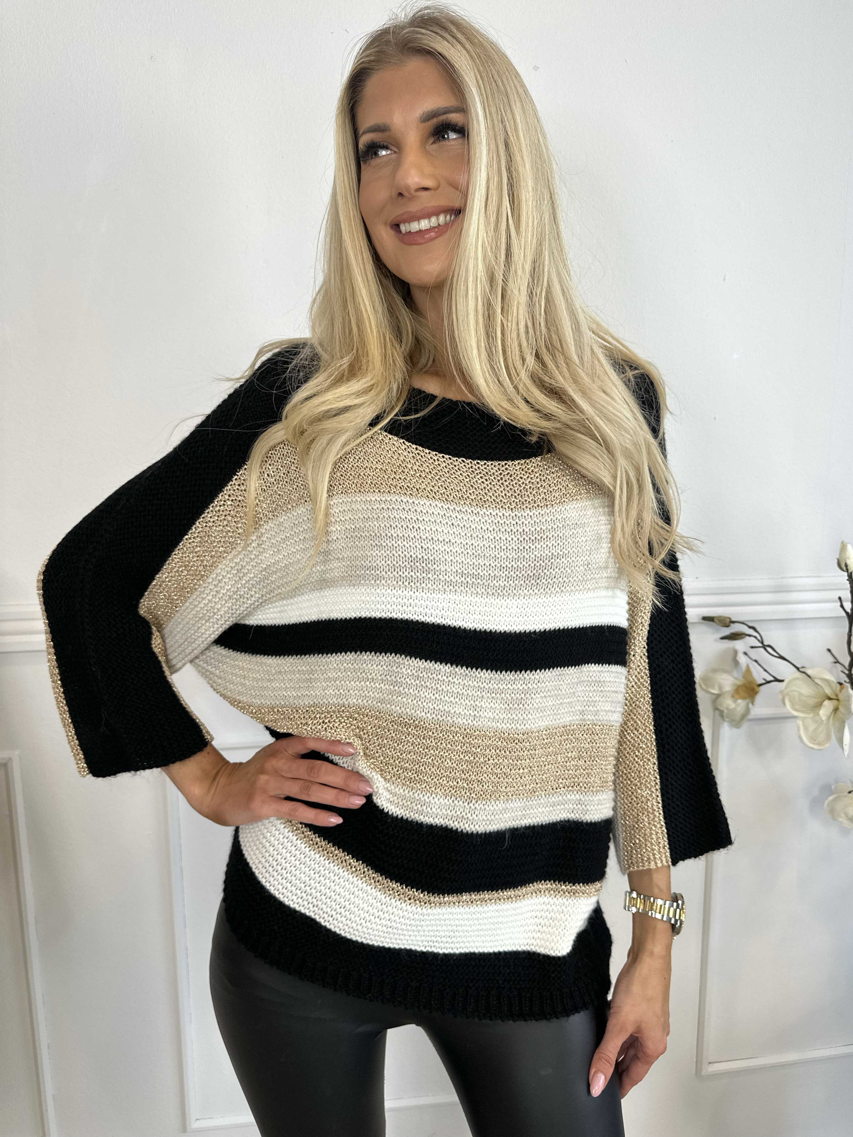 Nina - Stickad blus med ull- och guldränder